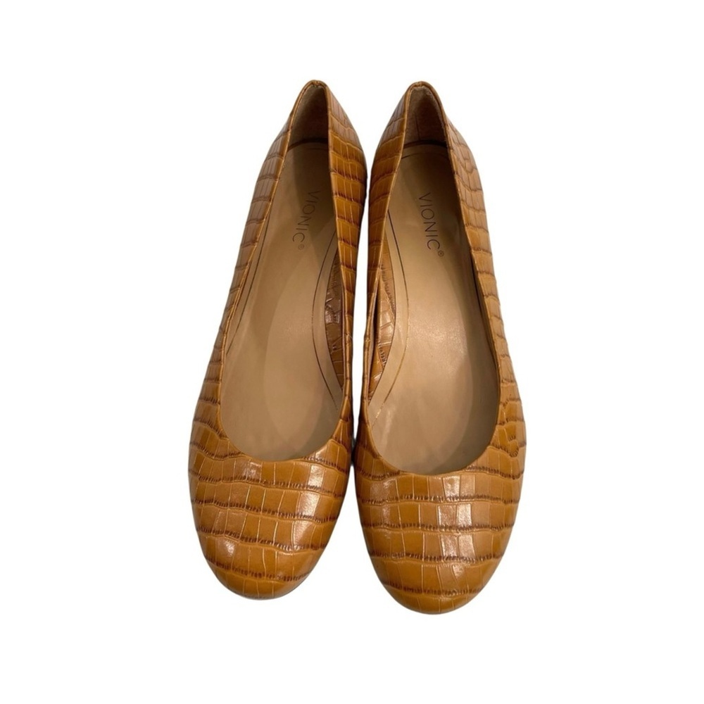 Vionic Hannah croc espresso Ballet Flats Size 8.5 leather tan